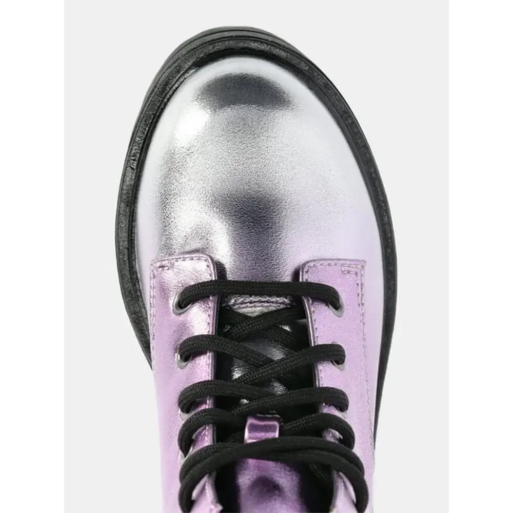 Wonder Nation Metallic Purple Combat Boots – Girls Size 4 – Brand New